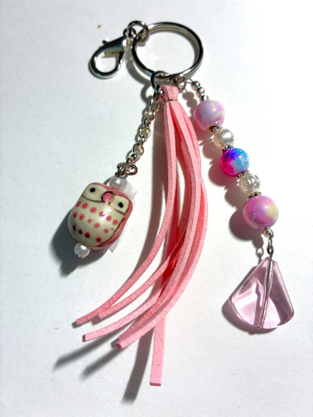Handmade Ceramic Owl Keychain Clip Charm